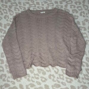 Storia Taupe Pointelle Knit Sweater — Medium